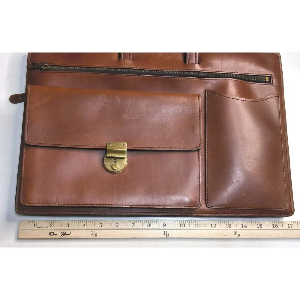 Vintage Schlesinger Brothers Briefcase Mens Brown California Saddle Leather Bag